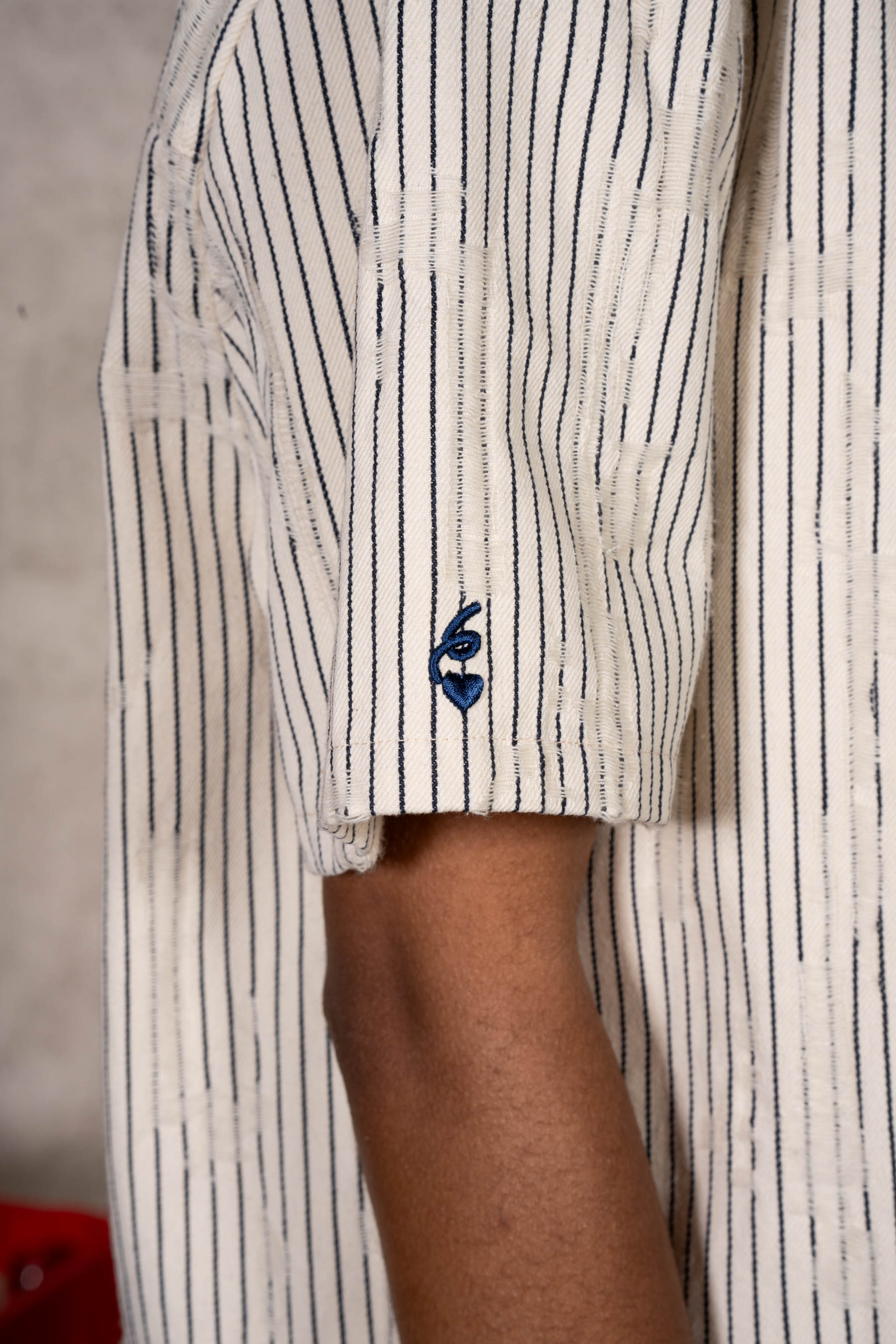 Oversize Stripes Denim Distressed Shirt 34855-BEIG