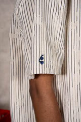 Oversize Stripes Denim Distressed Shirt 34855-BEIG