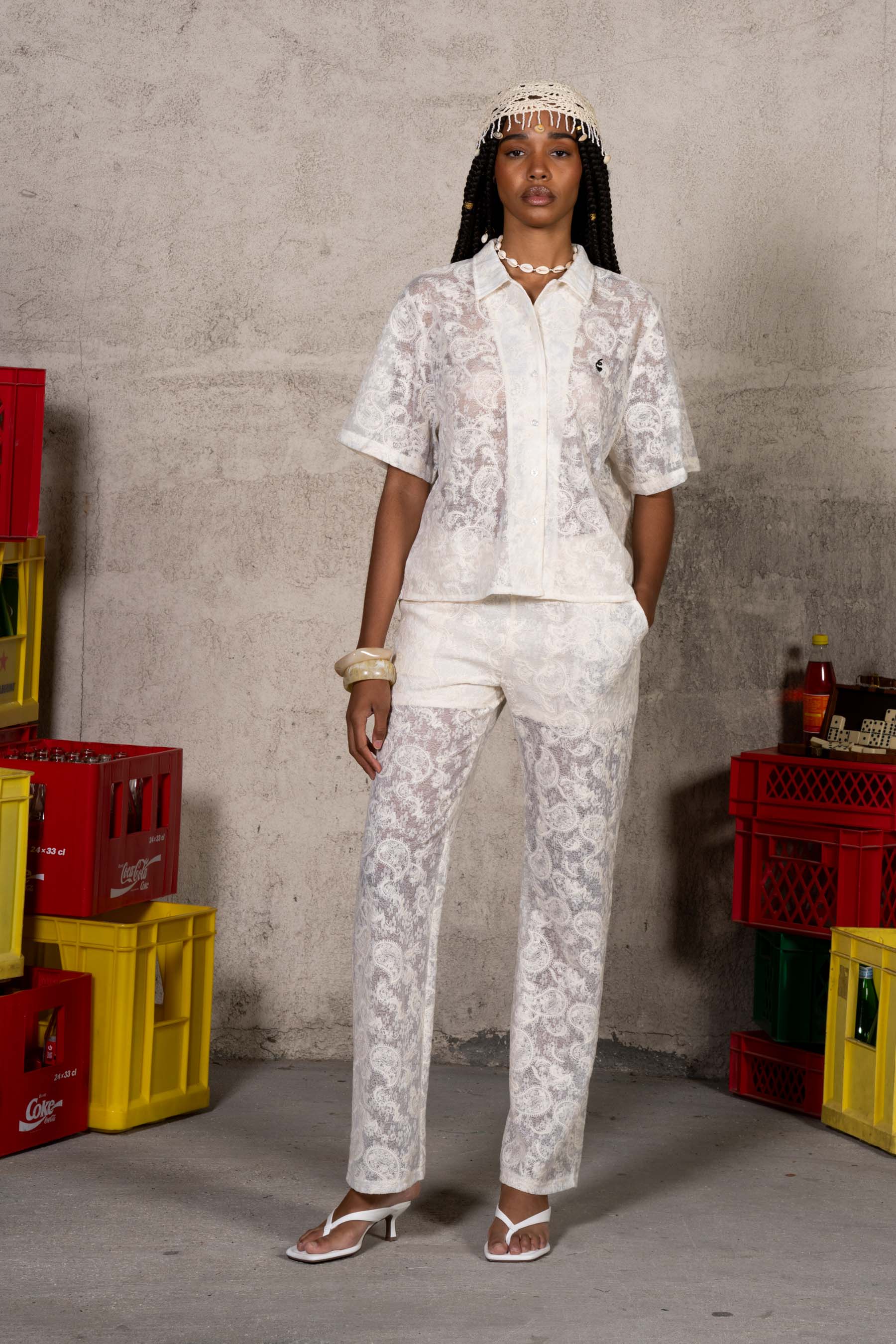 Paisley Lace Resort Shirt 34868-BEIG