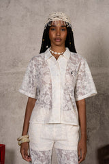 Paisley Lace Resort Shirt 34868-BEIG