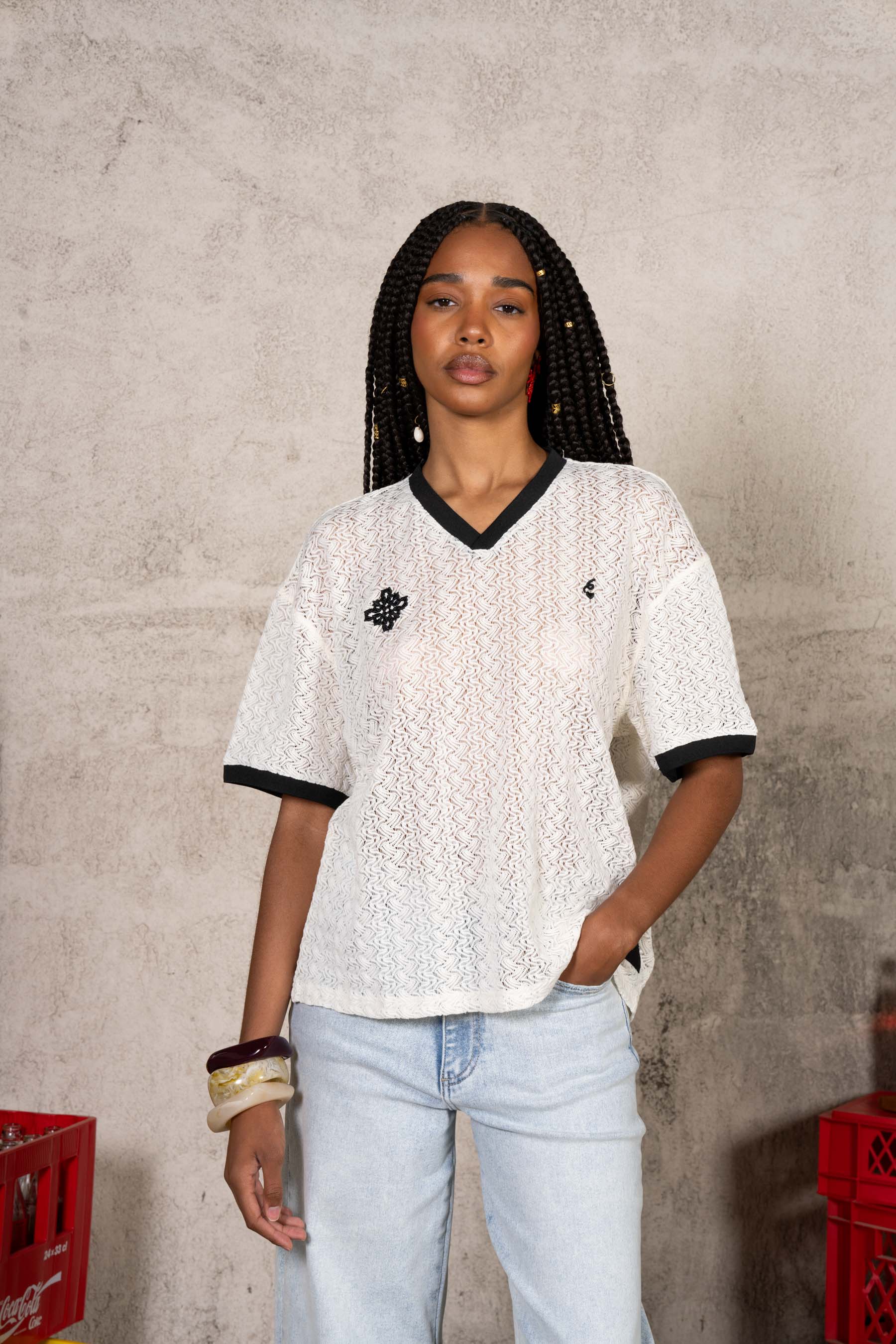 Oversize Knit Football Jersey 34878-OFFW