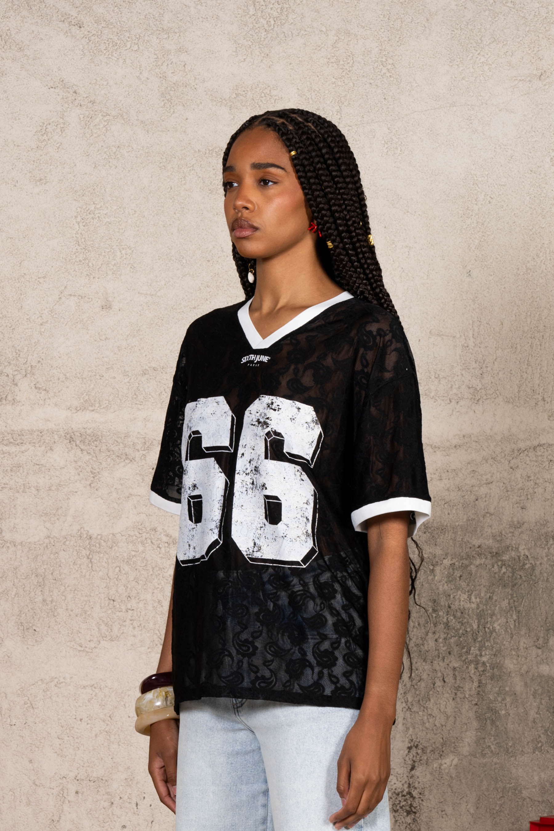 Oversize Lace Football Jersey 34879-BLAC