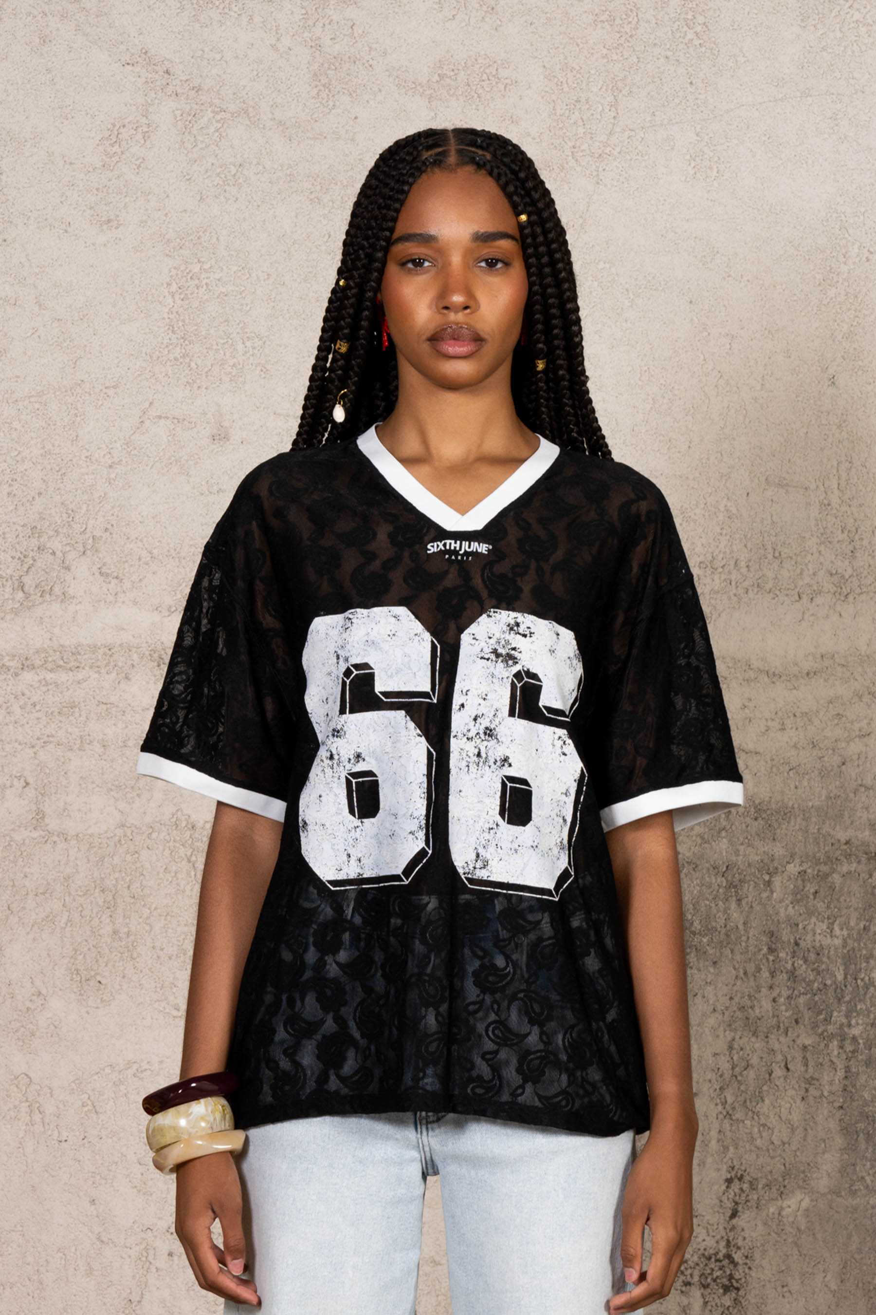 Oversize Lace Football Jersey 34879-BLAC